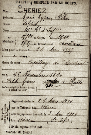 Felix Cheriez Mort pour la France
